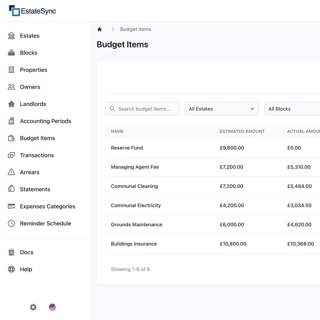 Budget variance tracking in EstateSync